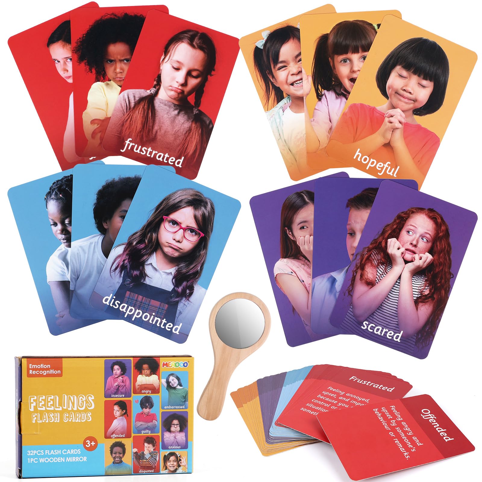 MEROCO real-photo emotion cards with a child-safe mirror