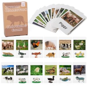 Miniature Farm Animal Figurines With Matching Cards - Learning Toys Montessori Preschool Language Materials (1)
