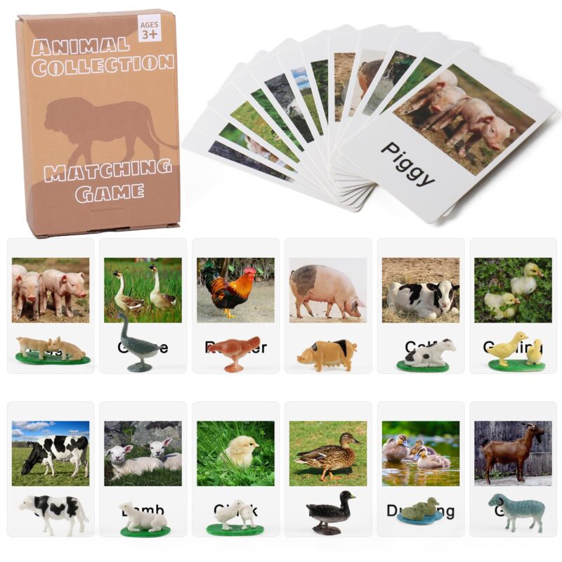 Miniature Farm Animal Figurines With Matching Cards - Learning Toys Montessori Preschool Language Materials (1)
